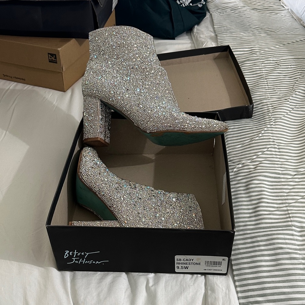 Betsey Johnson Silver Rhinestone Heeled Boots